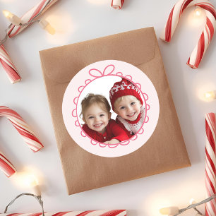 Fa La La Pink Christmas Round Photo Classic Round Sticker