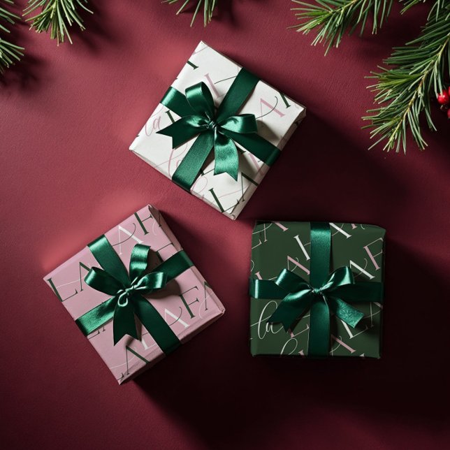 Fa La La Pink & Green Typographic Christmas Carol Wrapping Paper Sheet (Fa La La Pink & Green Typographic Christmas Carol Wrapping Paper Sheets)