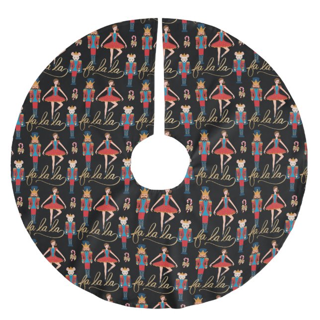 Fa La La Pink Nutcracker Christmas Ballet Scene Brushed Polyester Tree Skirt (Front)