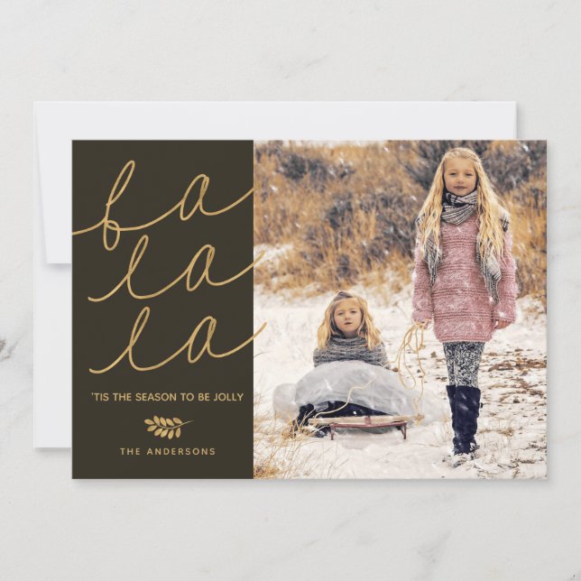 Fa la la Rustic Holiday 4 Photo Collage Flat Card (Front)