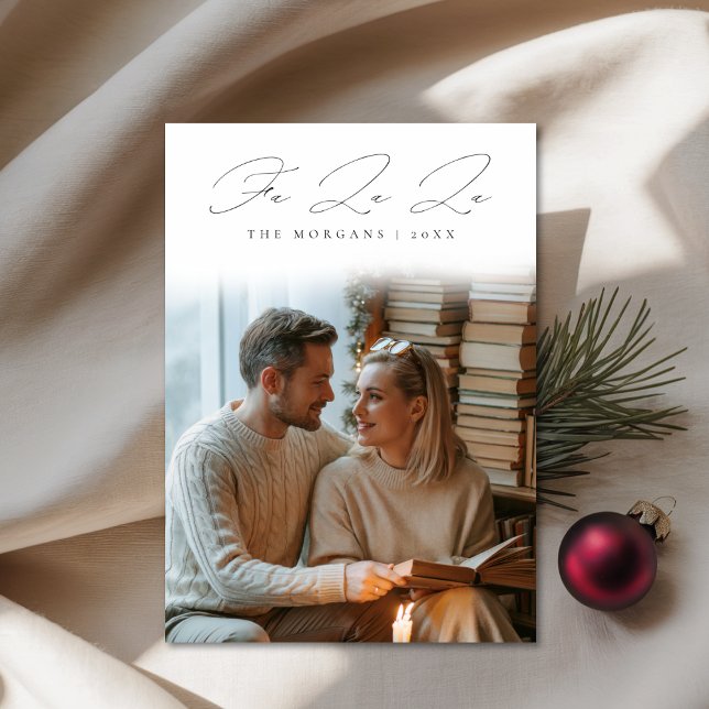 Fa La La Script Cosy Bookish Couple Holiday Card (Creator Uploaded)