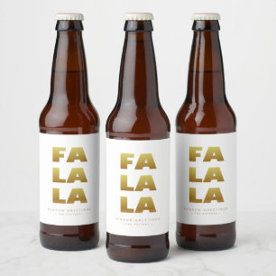 Fa La La Simple Christmas White & Gold Beer Bottle Label