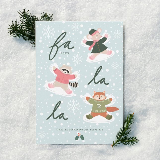 Fa La La Snow Angel Woodland Animals Fun Winter Holiday Card (Fa La La Snow Angel Woodland Animals Fun Winter Holiday Card)