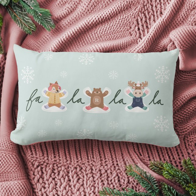 Fa La La Snow Angel Woodland Animals Fun Winter Lumbar Cushion (Fa La La Snow Angel Woodland Animals Fun Winter Lumbar Pillow)