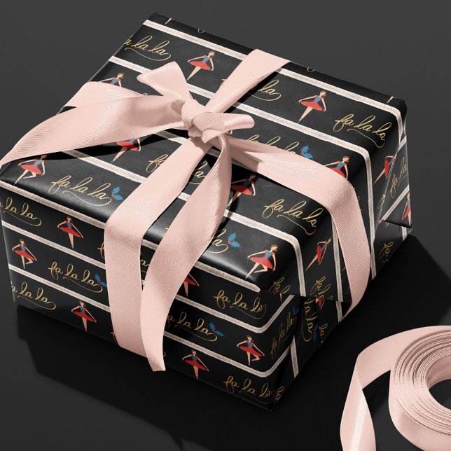 Fa La La Stripe Christmas Nutcracker Ballerina Wrapping Paper (Creator Uploaded)