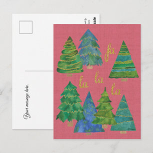 Fa La La Watercolor Christmas Card Golden Accents