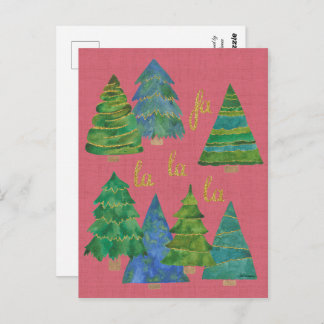 Fa La La Watercolor Christmas Card Golden Accents