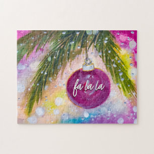 Fa La La Watercolor Holiday Ornament (Challenging) Jigsaw Puzzle