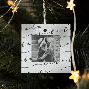 FA LA LA White Calligraphy Christmas Photo Glass Tree Decoration