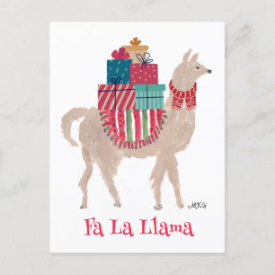 Fa La Llama Cute Personalised Animal Art Christmas Holiday Postcard