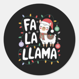 Fa La Llama Funny Christmas Lights Holiday Llama Classic Round Sticker