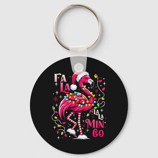 Fa Lala Mingo Flamingo Christmas Tropical Xmas Tre Key Ring (Front)