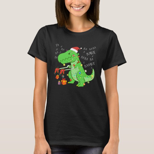 Fa Ra Ra Rawr Christmas  Dinosaur With Xmas Hat Li T-Shirt (Front)