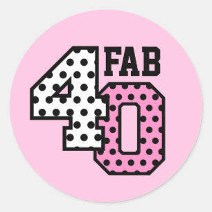 FAB 40th Birthday PINK POLKA DOTS V02J Classic Round Sticker
