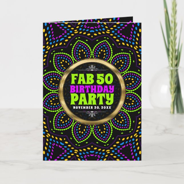 FAB 50th Birthday Groovy Rave Flower Party Invitation (Front)