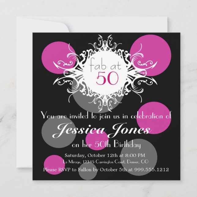 Fab at 50 Custom Birthday Party Invitation (Front)