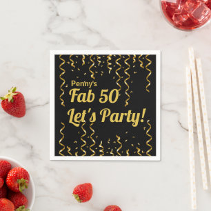 Fab Black and Gold Ribbons 50th Birthday Party   Napkin