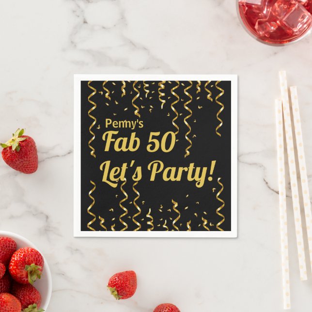 Fab Black and Gold Ribbons 50th Birthday Party   Napkin (Insitu)