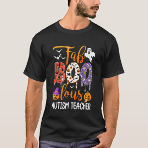 Fab Boo Lous Autism Teacher Boo Ghost Pumpkin Hall T-Shirt