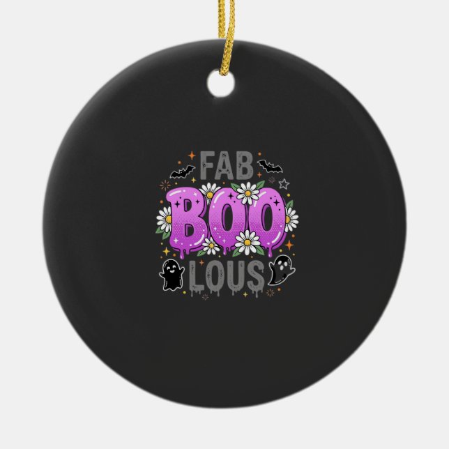 Fab Boo Lous Halloween Ghost Design_1 Ceramic Tree Decoration (Front)