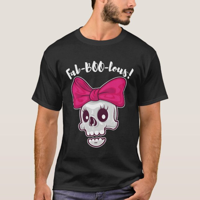 Fab BOO lous Women Girls Halloween Cute Pink Bow S T-Shirt (Front)