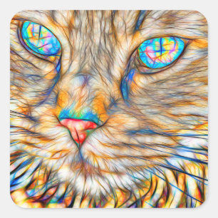 Fab Cat Art Square Stickers - Glossy