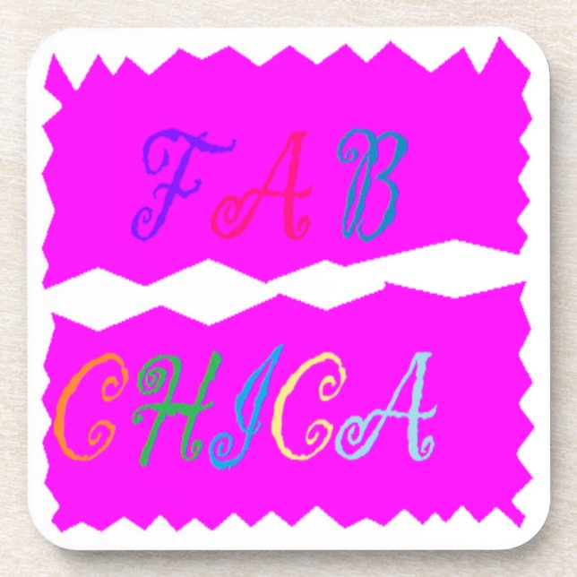 FAB CHICA LOGO vibrant pink and coloured text Coaster (Front)