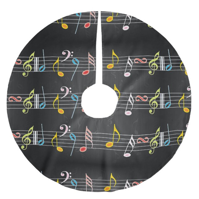 Fab Music Notes on Black Brushed Polyester Tree Skirt (Front)