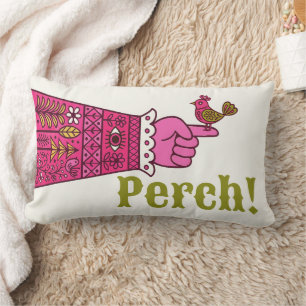 Fab Retro Folk Art Pointing Hand Manicule Lumbar Cushion