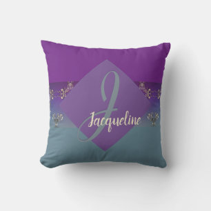 Fabergè-like Monogram Purple Blue Gradient Cushion
