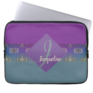 Fabergè-like Monogram Purple Blue Gradient Laptop Sleeve