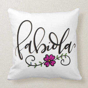 Fabiola, hand lettered cushion