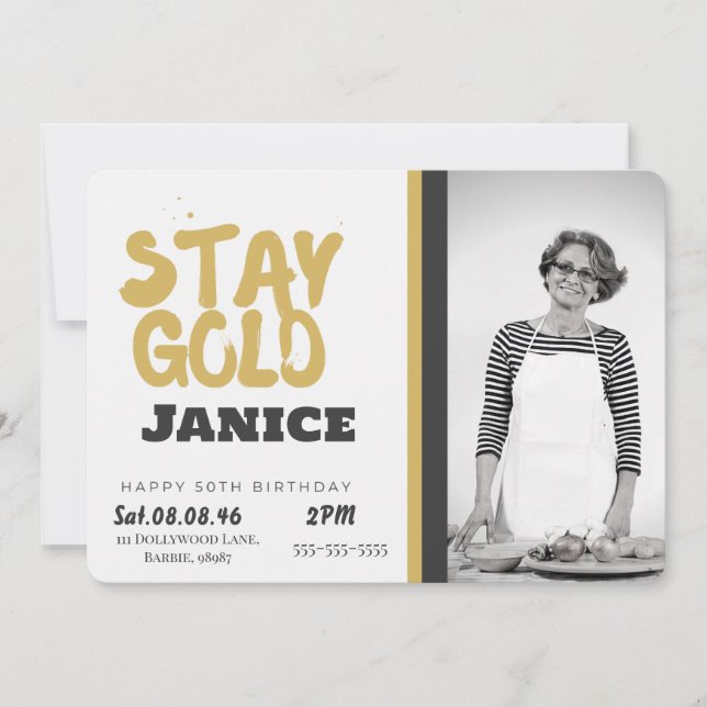 Fabolous Gold Golden 50th Personalised Invitation (Front)