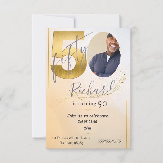 Fabolous Gold Golden 50th Personalised Invitation (Front)