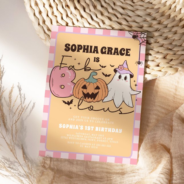 Faboolous Cute Ghost Groovy Halloween Birthday Invitation (Creator Uploaded)