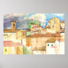Fabriano Italy Sunlit Rooftops Watercolor