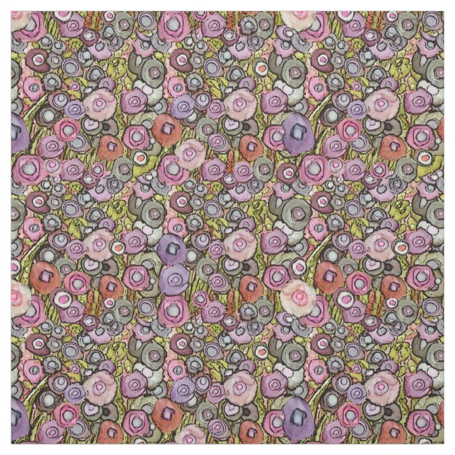 FABRIC ABSTRACT CIRCLE FLOWERS PINK GREEN DK LINES (Swatch)