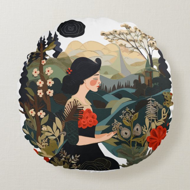 Fabric and Creativity Round Cushion (Front)