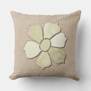 Fabric Applique Flower Collage Cushion
