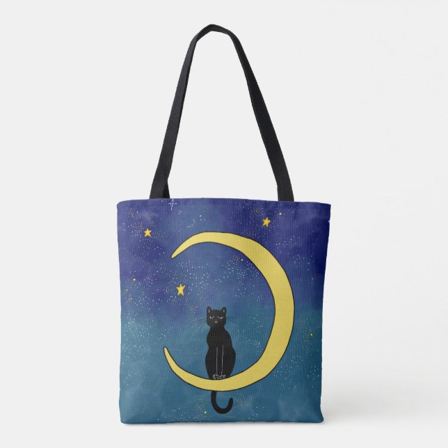 Fabric bag with a cat sitting in the moon design (Back)