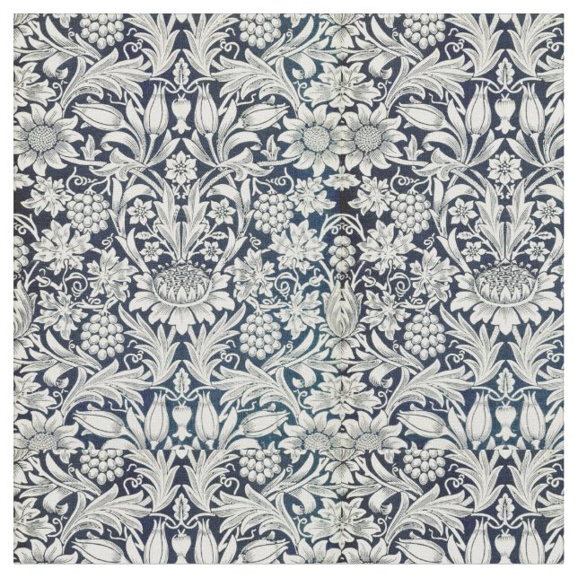 Fabric- Blue and White Art Nouveau Pattern Fabric (Close Up)