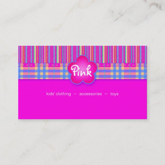 Fabric Business Card Plaid Stripes Pink (Front)