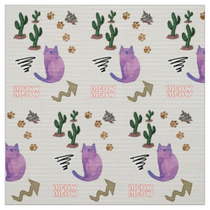 Fabric,  Cat Fish Cactus Meow Paws  Fabric
