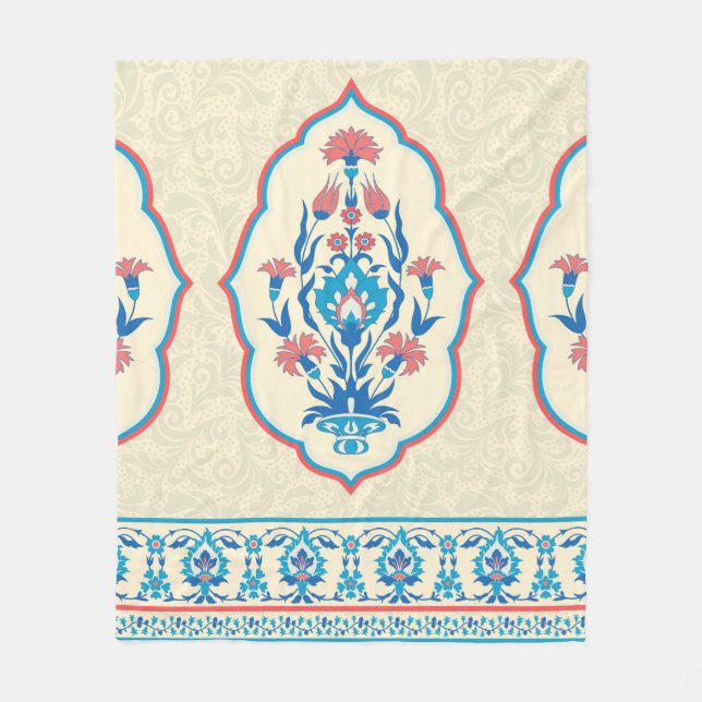 Fabric floral seamless pattern in ethnic style fleece blanket (Front)
