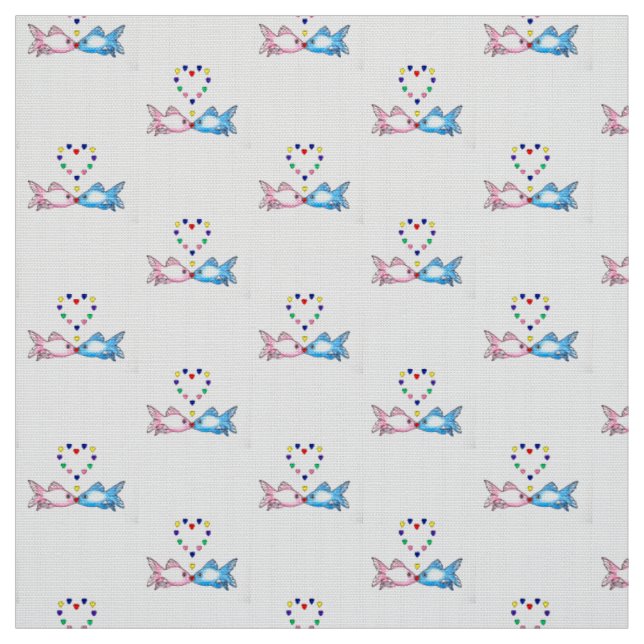 Fabric: "Kissing Fish" with Hearts Fabric (Swatch)