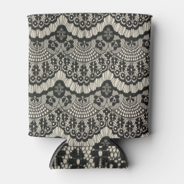 Fabric Lace Ornament on White. Can Cooler (Front)