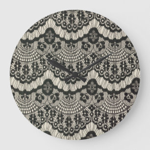 Fabric Lace Ornament on White. Large Clock