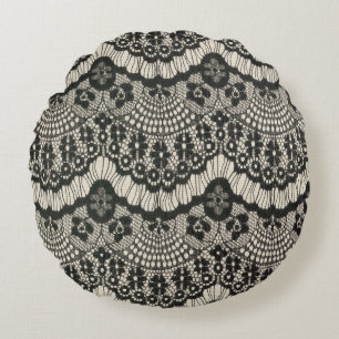 Fabric Lace Ornament on White. Round Cushion