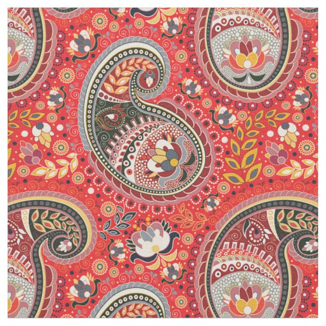 Fabric - Red Paisley Design (Close Up)