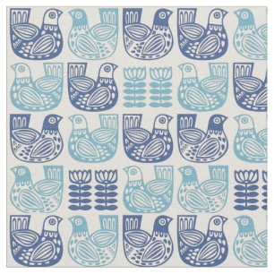 Fabric - Scandinavian Folk Art Flowers Birds